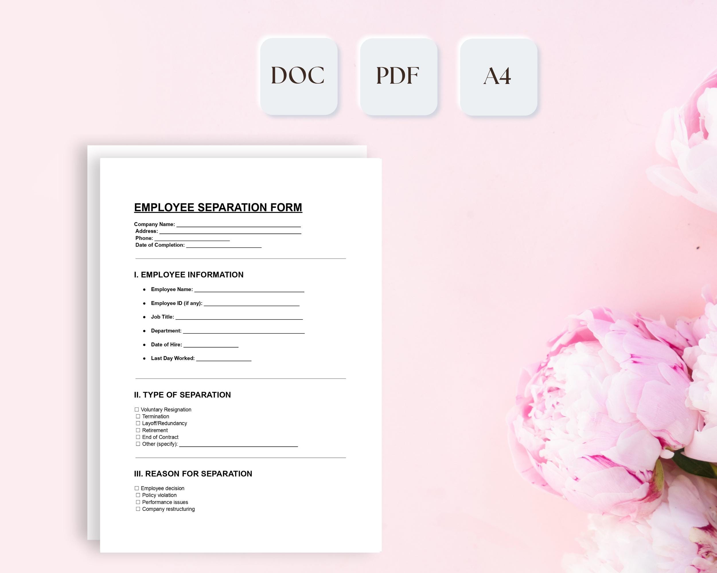 Separation Interview Form Employee Separation Form Template: Exit Interview, HR Sign-off (DOC ...