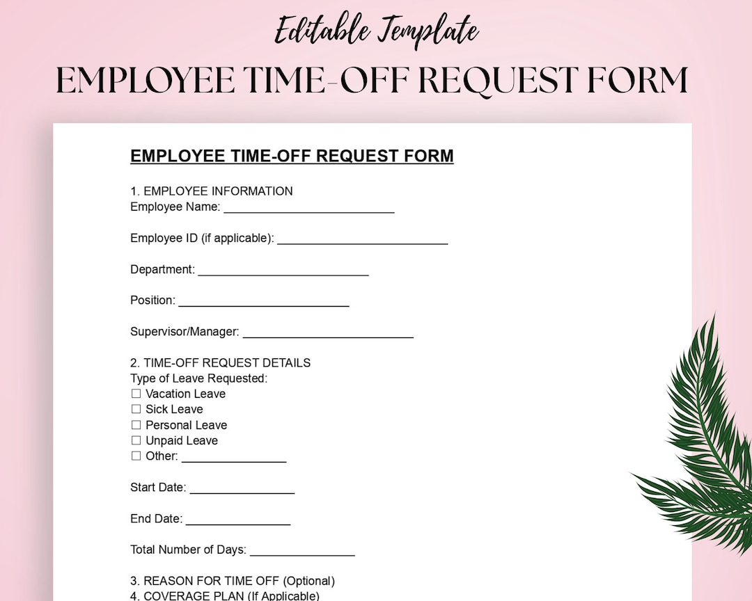 Form Timetitle Employee Time-off Request Form Template | Leave Application & Approval ...