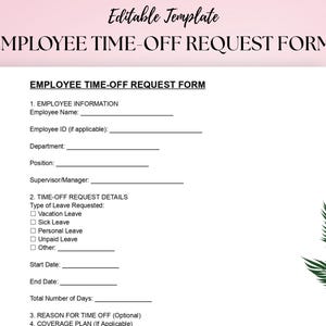 Employee Time-Off Request Form Template | Leave Application & Approval Sheet | Editable Word ,Doc, PDF Document