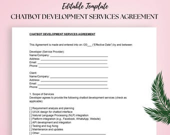 Chatbot development services agreement Template AI Bot Integration & Customization Contract Editable DOC PDF
