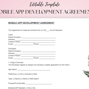 Mobile App Development Agreement Template  App Developer Contract Editable DOG  PDF