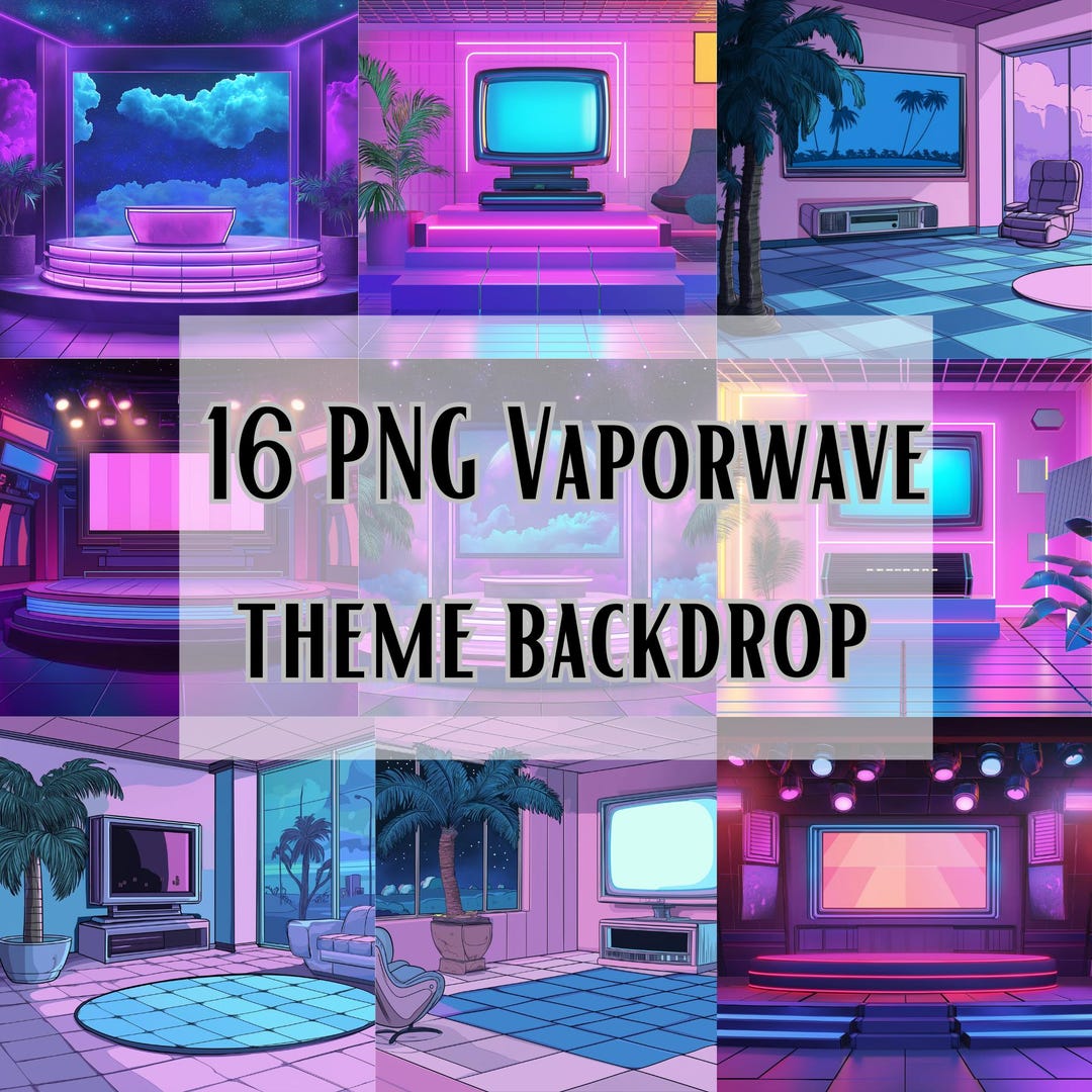 Vaporwave Digital Paper, 16 Png Vaporwave Seamless Pattern, Neon Prints ...