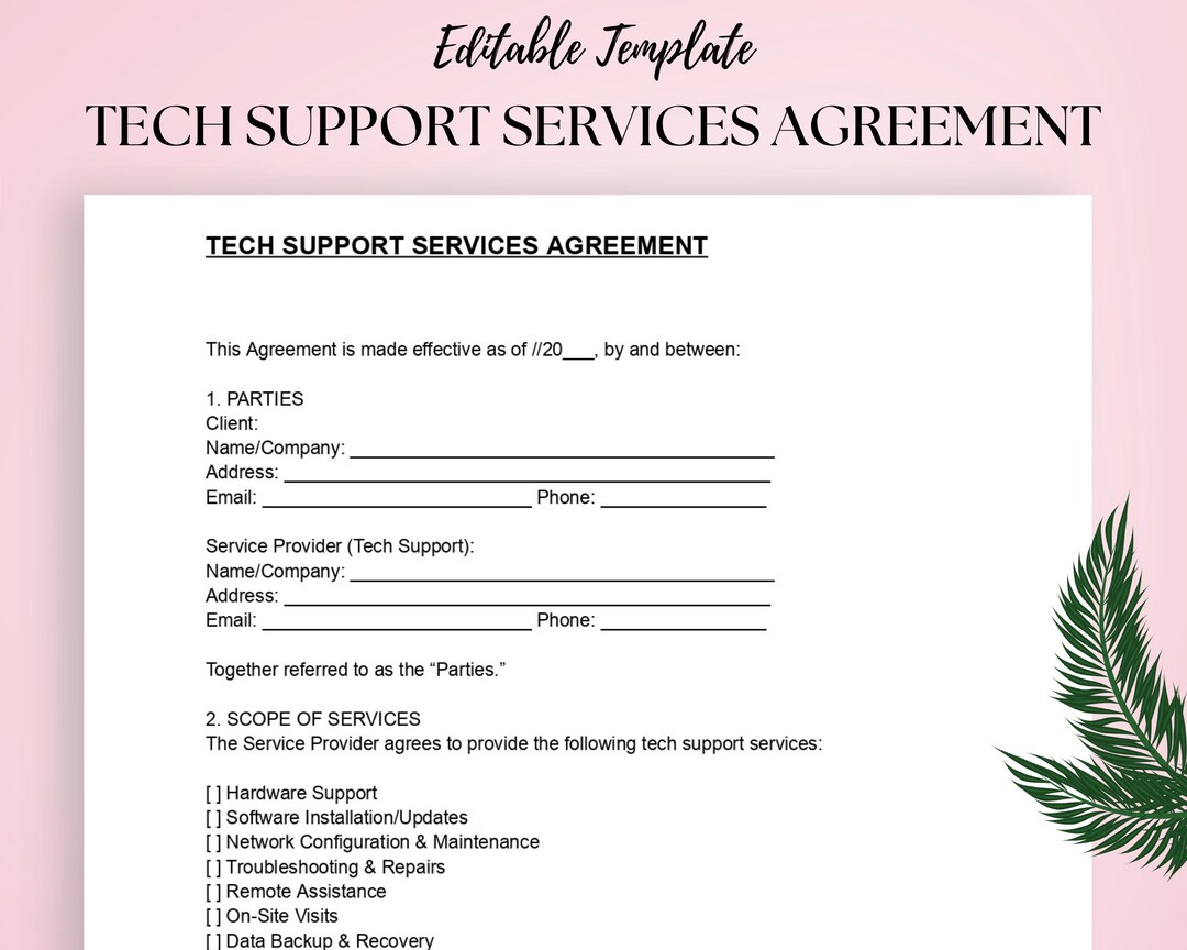 Tech Agreement Tech Support Services Agreement Template IT Assistance Maintenance ...
