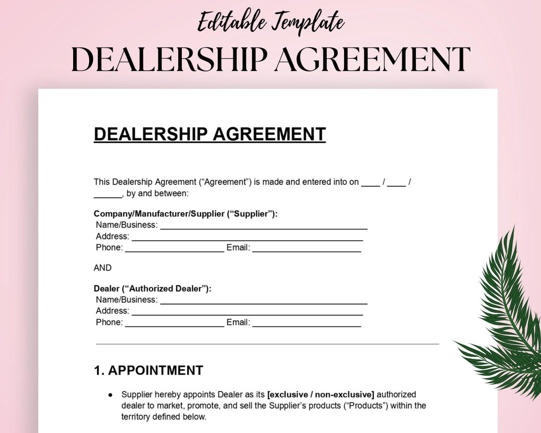 Dealership Agreement Template: Editable Legal Contract (DOC & PDF ...