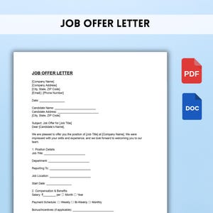Plantilla de carta de oferta de trabajo / Oferta de empleo formal / Documento editable en Word y PDF para nuevos empleados