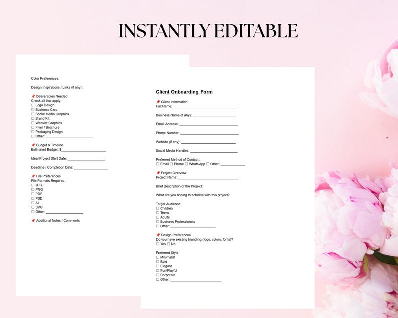 Client Onboarding Form Template | Editable Intake Form for Freelancers ...