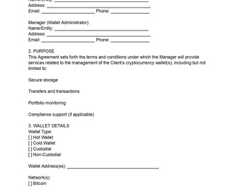 Crypto Wallet Management Agreement Digital Asset Custody Administration Contract Template Doc file