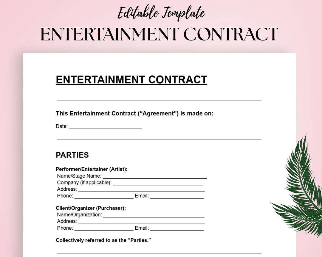 Entertainment Contract Agreement Template Performer and Event
