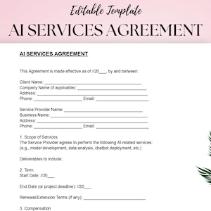 Sjabloon AI-servicesovereenkomst Consultancycontract kunstmatige intelligentie bewerkbaar pdf-document