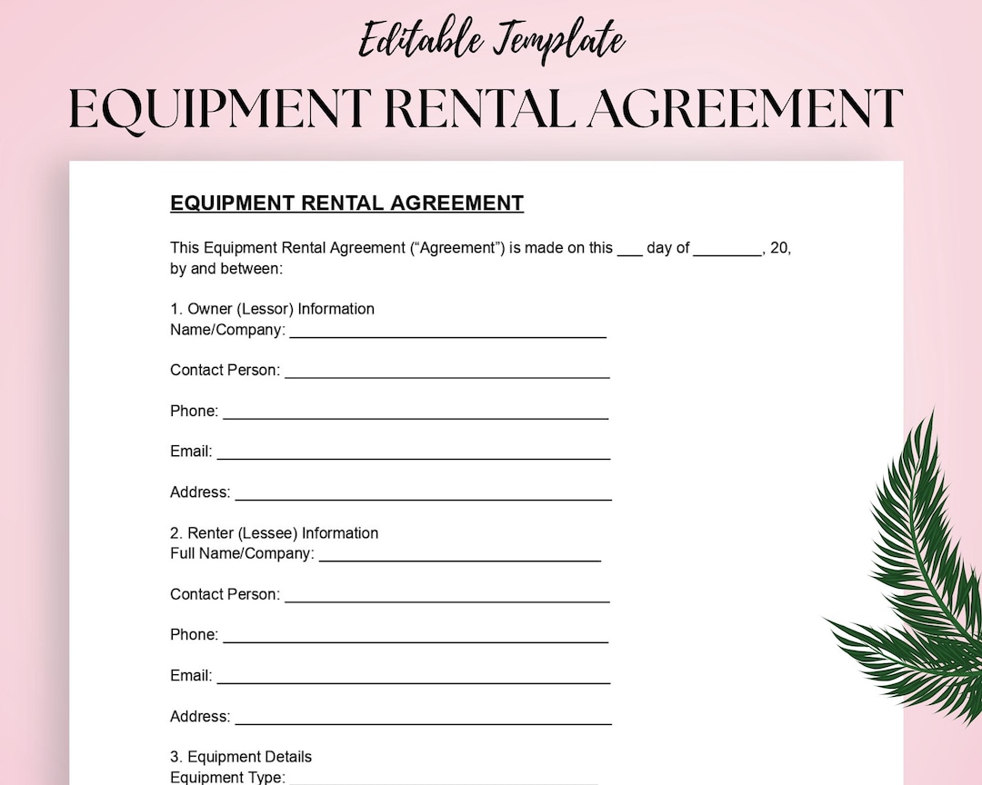 Equipment Rental Form Template.pdf Equipment Rental Agreement Template – DOC & PDF Format | Printable ...