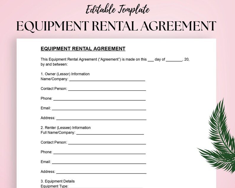 Equipment Rental Agreement Template – DOC & PDF Format | Printable ...