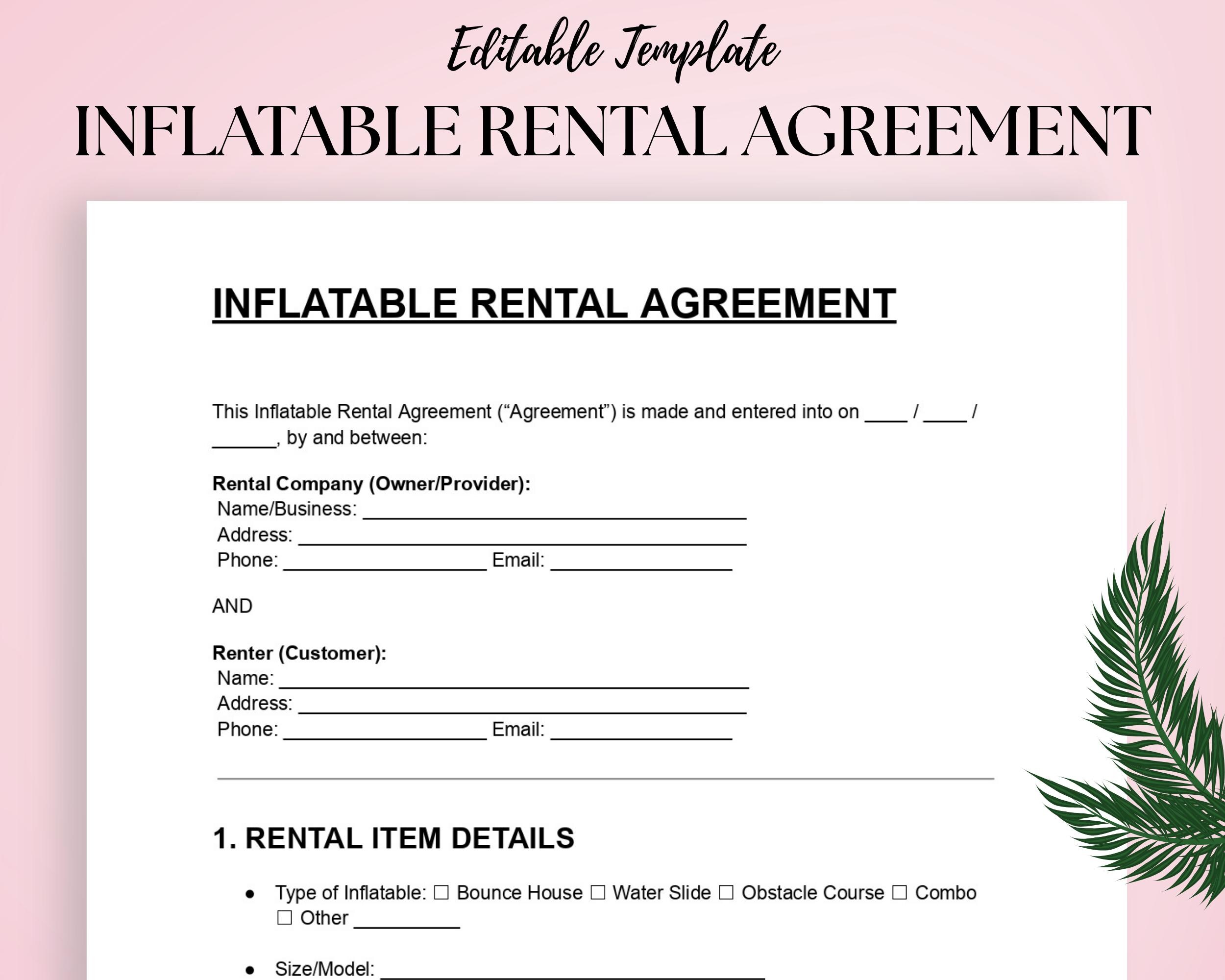 Plantilla de contrato de alquiler de inflables: Contrato de castillo inflable (solo descarga digital)