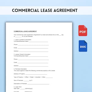 Modello di contratto di locazione commerciale / Contratto di locazione aziendale / Documento Word e PDF modificabile