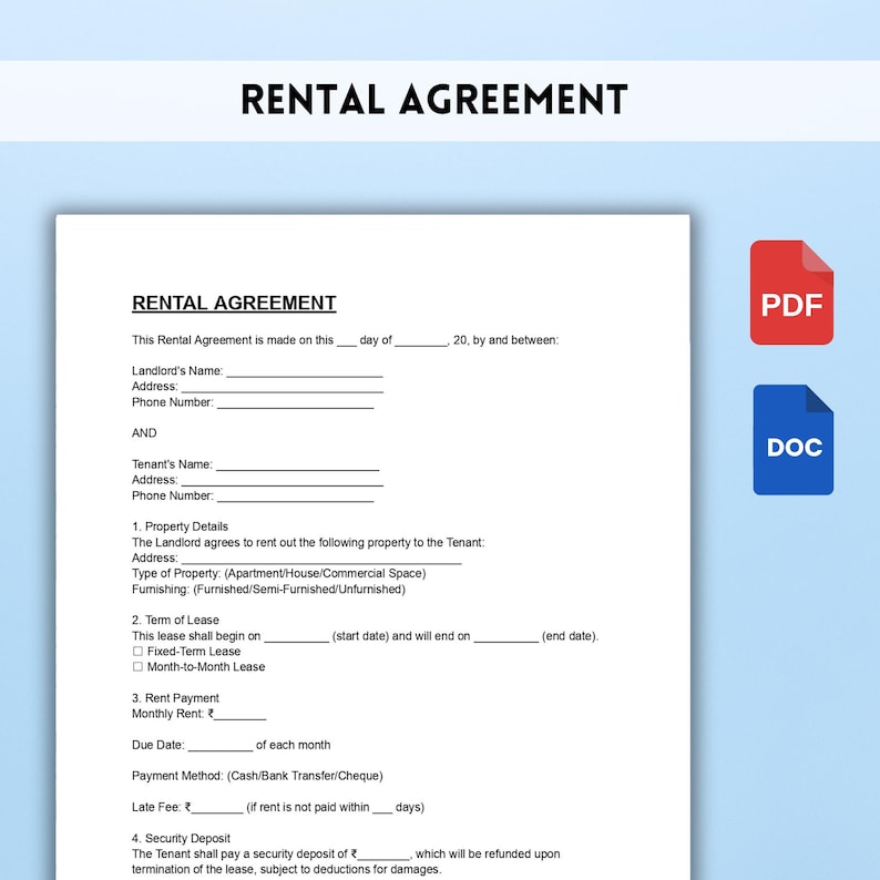 Printable Rental Agreement | Editable Tenancy Contract Template (PDF ...