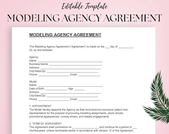 Vorlage für eine Modelbag-Vereinbarung | Bearbeitbares DOC & PDF | Model- und Maklervertrag, Talentvertretungs-Formular