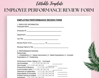 Editable Employee Performance Review Template: HR Management Forms (PDF & DOCX Files