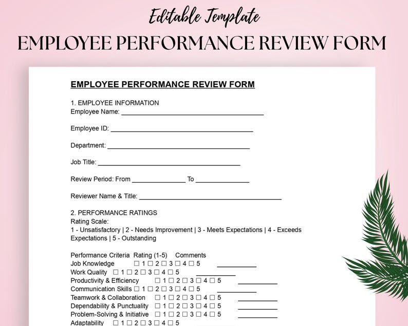 Editable Employee Performance Review Template: HR Management Forms (PDF ...