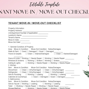 Tenant Move-In / Move-Out Checklist Template | Rental Property Inspection Form | Editable Word & PDF Document