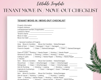 Tenant Move-In / Move-Out Checklist Template | Rental Property Inspection Form | Editable Word & PDF Document