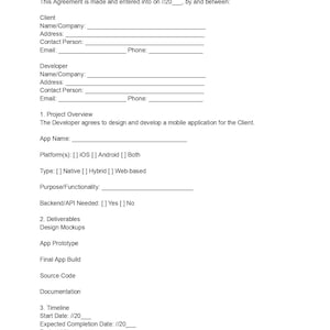 Modelo de Contrato de Desenvolvimento de Aplicativo Móvel - Contrato de Desenvolvedor de Aplicativos Editável - PDF para Cães