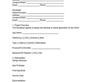 Mobile App Development Agreement Template  App Developer Contract Editable DOG  PDF