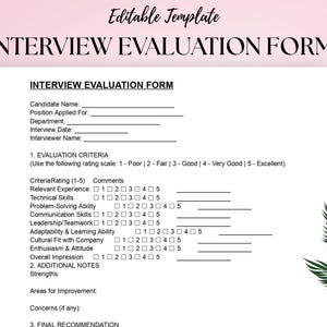 Interview Evaluation Form Template | Candidate Assessment Sheet | Editable PDF & Word Document