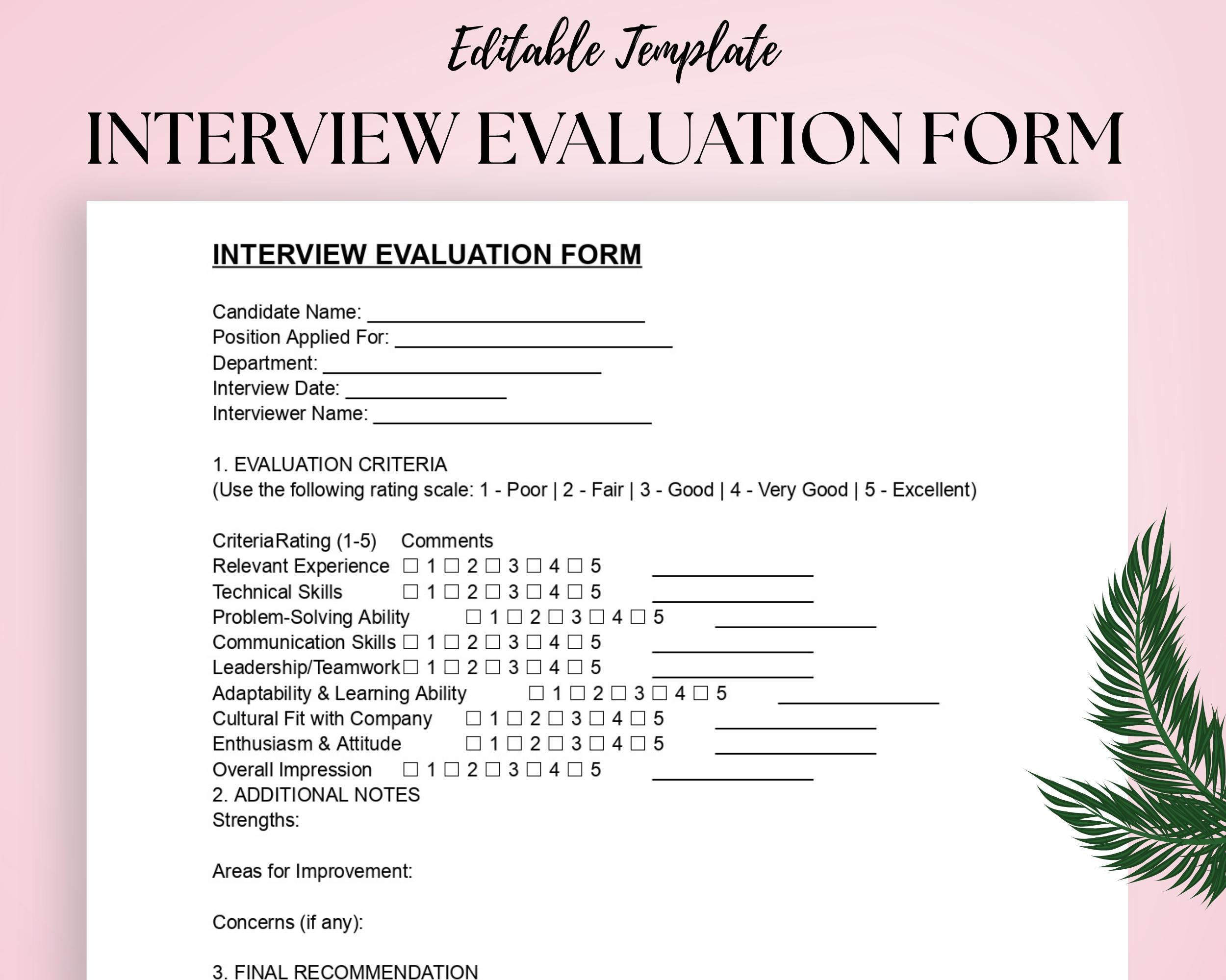 Interview Evaluation Form Template | Candidate Assessment Sheet ...