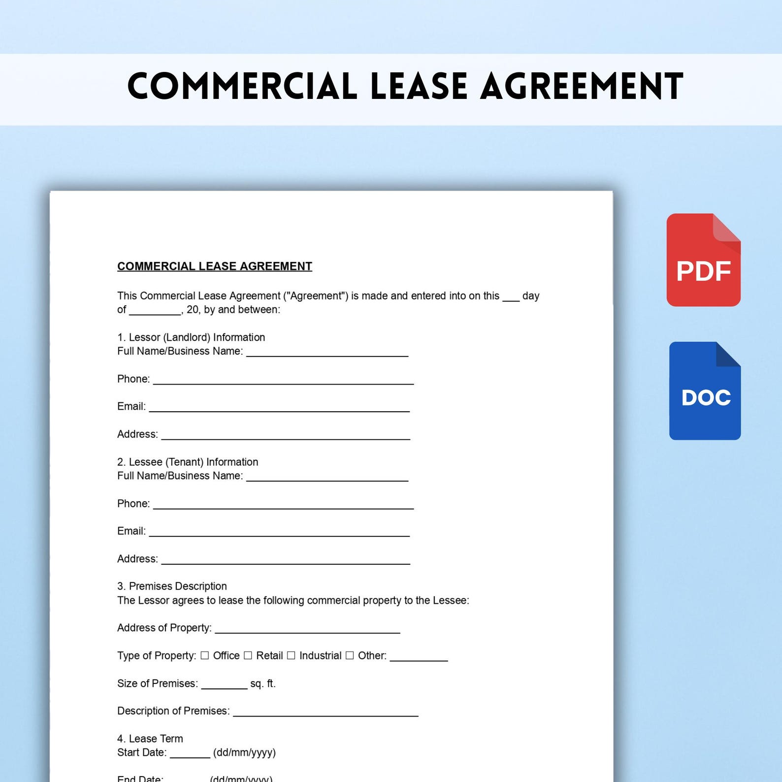 House Rent Contract Example Uk Commercial Lease Agreement Template | Business Property Rental Contract ...