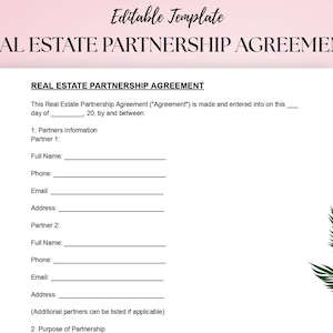 Real Estate Partnership Agreement Template | Property Investment Contract | Editable Word & PDF