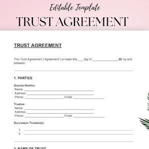 Trust Agreement | Revocable And Irrevocable Trust Contract Template | Editable Word & PDF