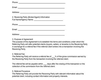 Real Estate Referral Agreement Template | Agent & Broker Commission Contract | DOC and PDF Document