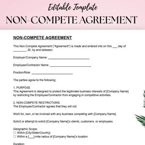 Non-Compete And Non-Solicitation Agreement Template | Confidentiality & Restriction Contract | Editable Word ,PDF Form