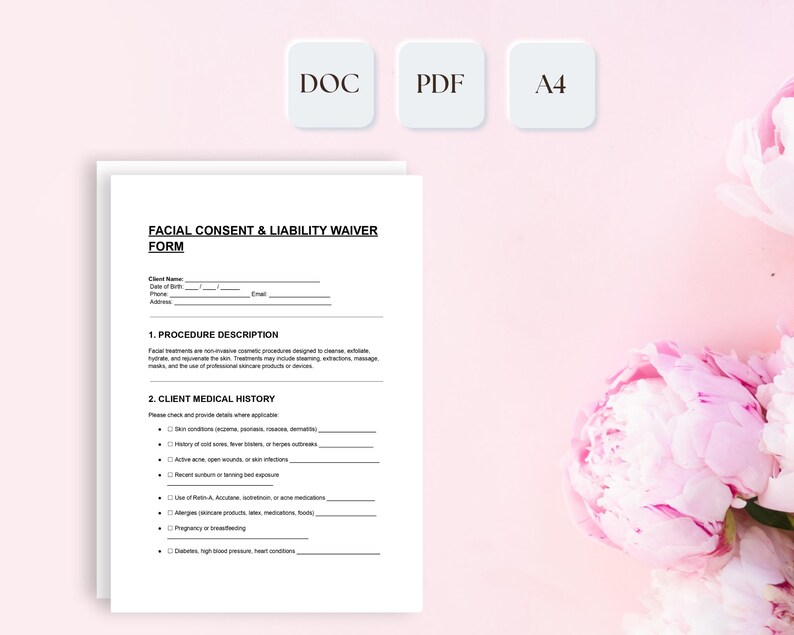 Facial Consent & Liability Waiver Form | Spa Client Agreement (digital ...