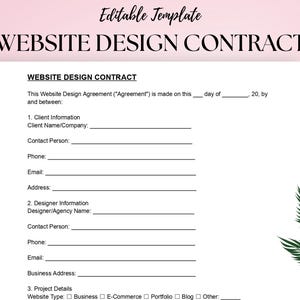Modello di contratto di progettazione di siti Web / Contratto di sviluppo Web / Documento Word e PDF modificabile