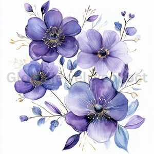 Abstract Flowers Clipart, Purple Flowers, Printable Watercolor Clipart ...