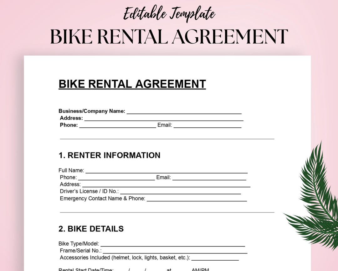 Bike Rental Agreement Template: Editable Bicycle Hire Contract (DOC ...