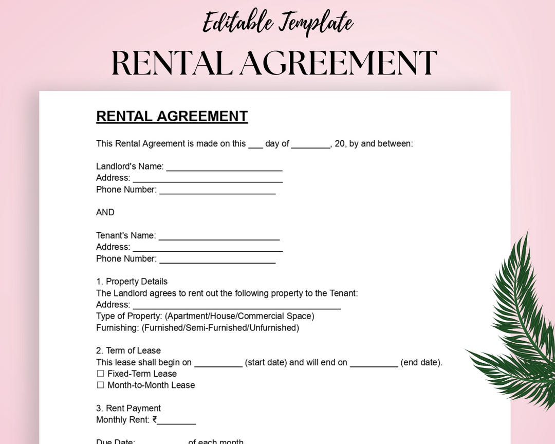 Comprehensive Rental Agreement Template – PDF & DOC | Printable Lease ...