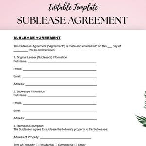 Vorlage für einen Unterverleih | Wohn & Gewerblich Untervermieten Objekt | Bearbeitbares DOC, PDF