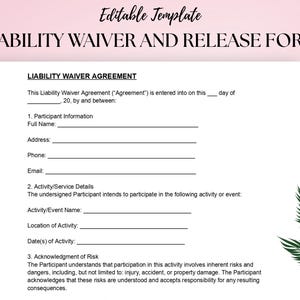 Liability Waiver Agreement DOC PDF | Release of Responsibility Form