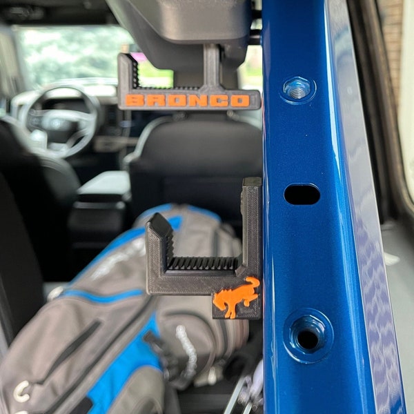 2021+ Ford Bronco Rear Cargo Area Utility Hooks With Color Lettering and Logos. Bronco Accessories, Bronco Gear Hooks, Raptor, Sasquatch