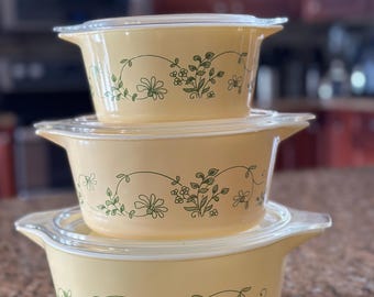 Vintage Pyrex Shenandoah Cinderella Casserole 3 Bowl Set 473 474 475 with Lids