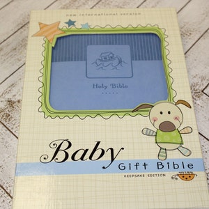 Personalized * Baby Gift Bible - Baby Boy Gift Bible - New International Version (NIV)  - Blue Leathersoft - Custom Name Imprint