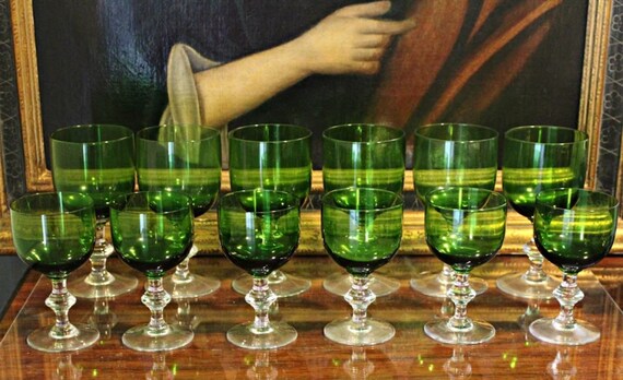 12 Antique Green Wine Glasses Water Glasses Crystal - Etsy