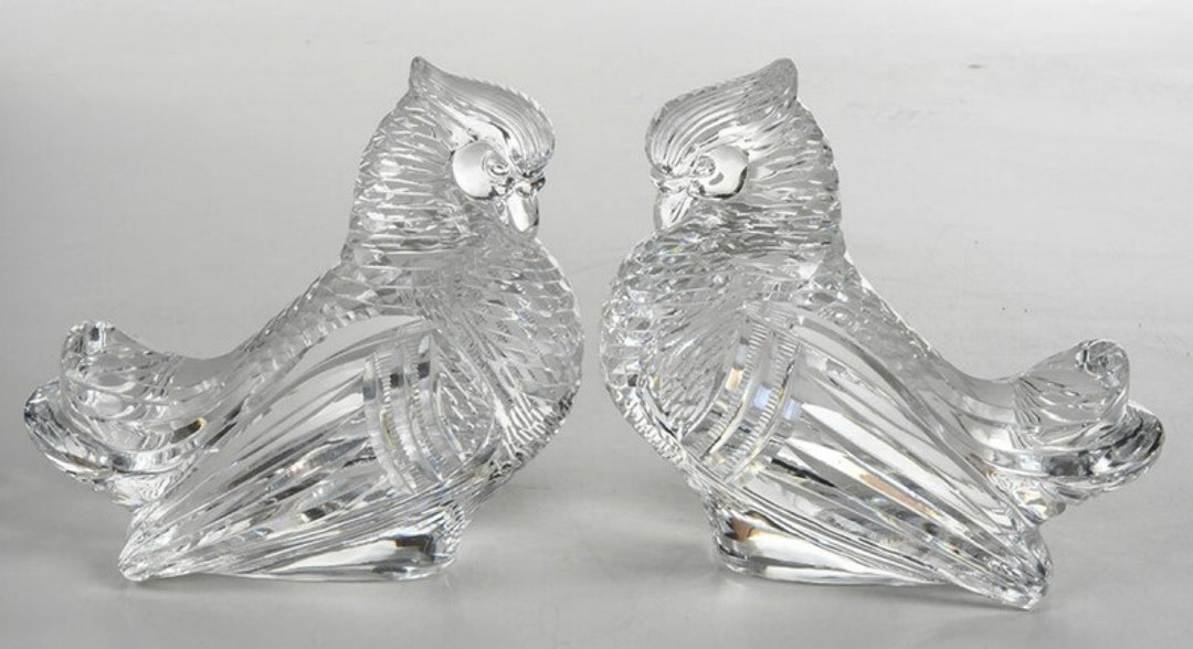 Vintage Steuben Crystal Birds Figurines Pair of Pigeons Life Size 7'' X