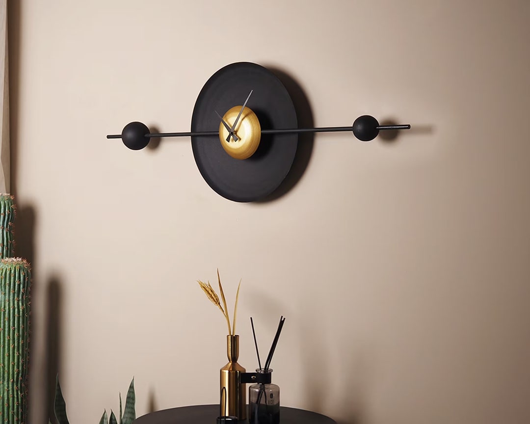 Modern Wall Clock Metal Unique Wall Clock Horizontal Wall Etsy