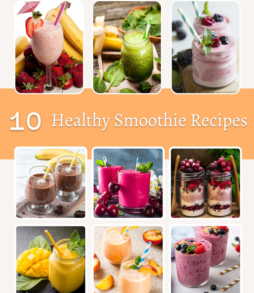 10 Healthy Smoothie Recipes Printable Recipe Fruit Smoothie - Etsy