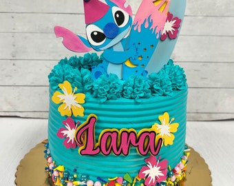 Topper de pastel de puntada, topper de pastel hawaiano, fiesta de puntada, decoraciones de pastel de puntada, suministros de fiesta de puntada, fiesta hawaiana