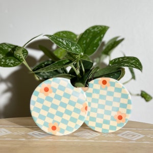 Geruite Daisy Car Coaster, schattige auto Coasters, auto-accessoires, cadeaus voor haar, set van twee