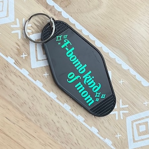 f bomb kind of mom vintage motel keychain, retro keychains, motel key ring, trendy, car accessories, self affirmation