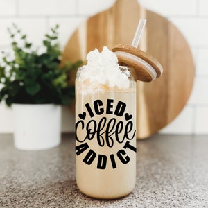 iced coffee addict libbey glass, caffeine addict, iced coffee glass, gifts for her, drinkware, beer can glass